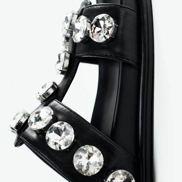 Zara Rhinestone Embellished Flat Sandals Size 37 EUR 6 1/2 US - Picture 4 of 9